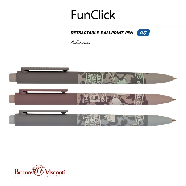 Ручка шариковая синяя BV FunClick Top Secret 0,7мм принт Превью 2
