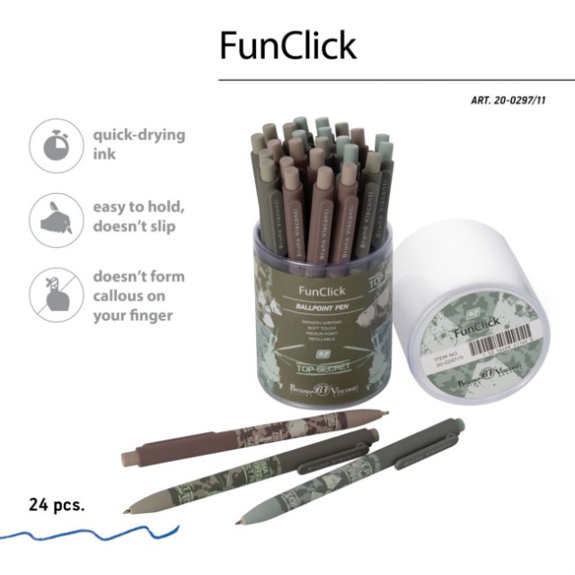 Ручка шариковая синяя BV FunClick Top Secret 0,7мм принт Превью 3