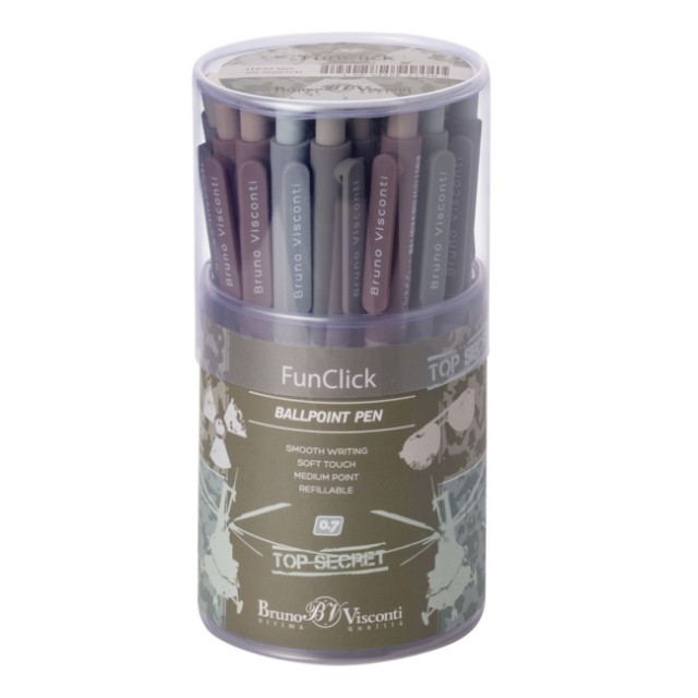 Ручка шариковая синяя BV FunClick Top Secret 0,7мм принт Превью 4