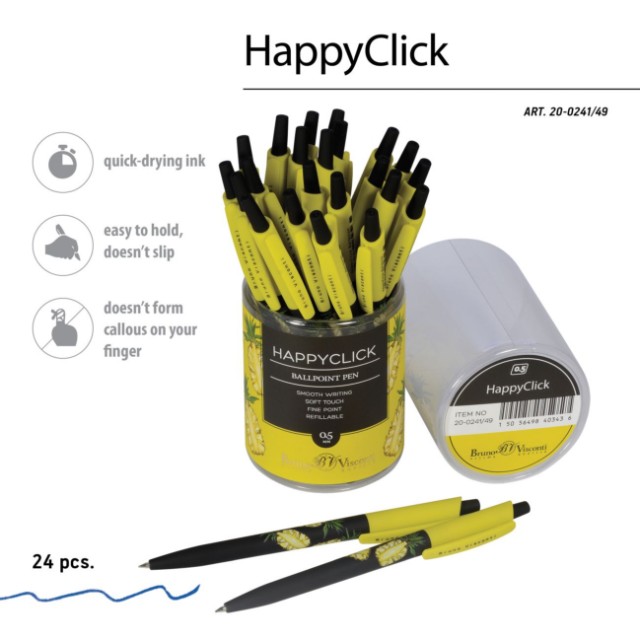 Ручка шариковая синяя BV HappyClick Fresh&Fruity Ананас 0,5мм принт Превью 3