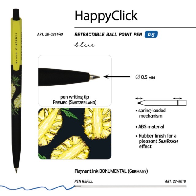 Ручка шариковая синяя BV HappyClick Fresh&Fruity Ананас 0,5мм принт Превью 8
