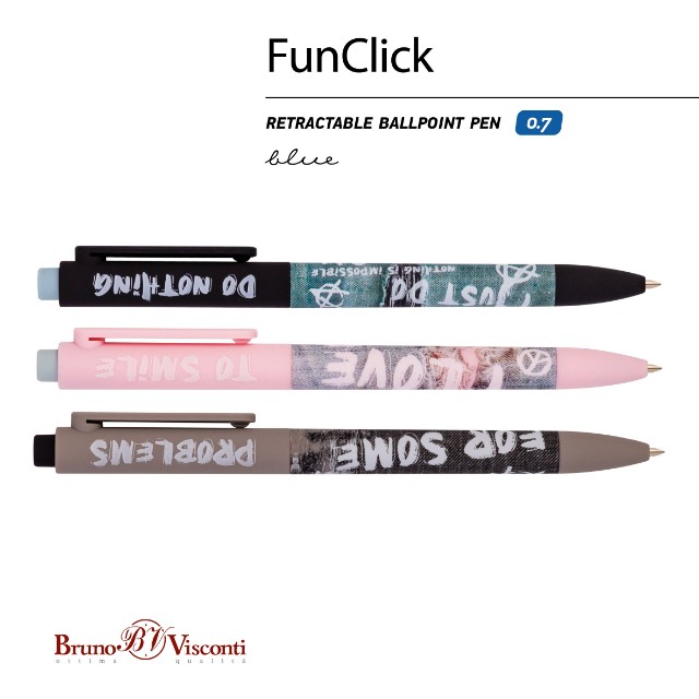 Ручка шариковая синяя BV FunClick Jeans 0,7мм принт Превью 4