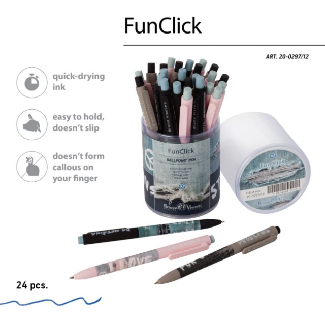 Ручка шариковая синяя BV FunClick Jeans 0,7мм принт Превью 2