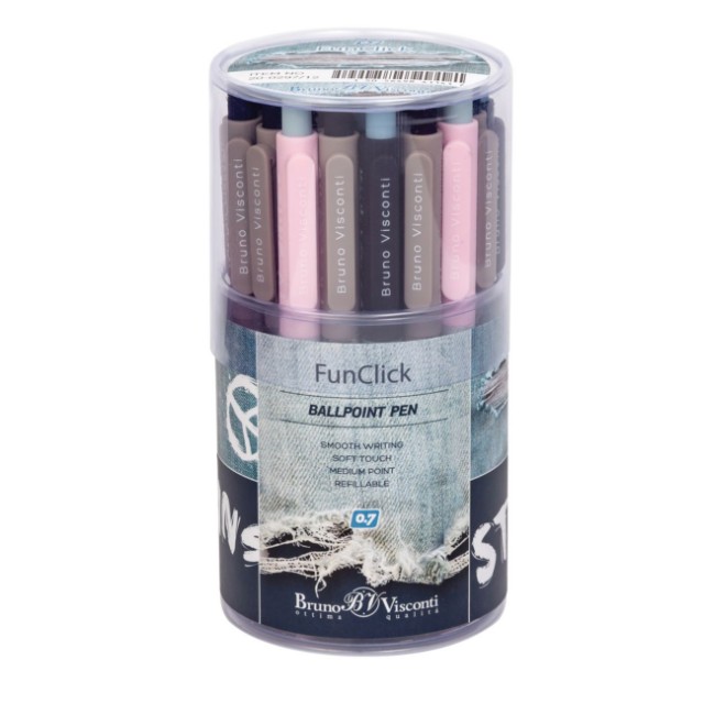 Ручка шариковая синяя BV FunClick Jeans 0,7мм принт Превью 1