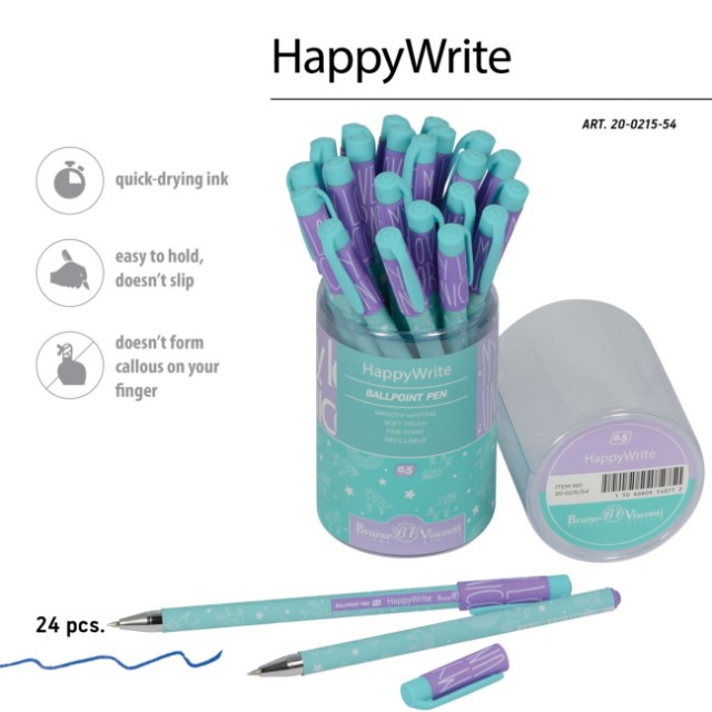 Ручка шариковая синяя BV HappyWrite Зефирные животные. Единорог и радуга 0,5мм Превью 2