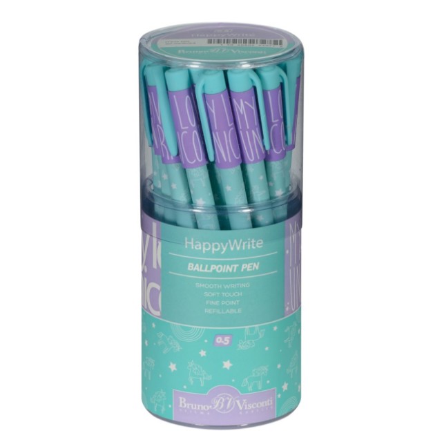 Ручка шариковая синяя BV HappyWrite Зефирные животные. Единорог и радуга 0,5мм Превью 3