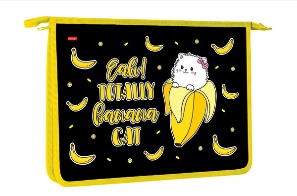 Папка для тетрадей А4 1отд на молнии Hatber Banana-cat
