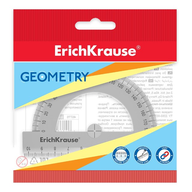 Транспортир 180гр с лин. 10см прозр EK Clear Превью 1