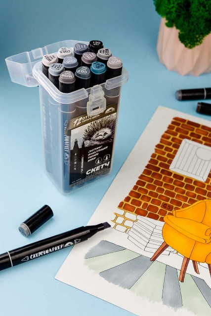 Маркеры д/скетчинга двуст 12цв 1-6,2мм оттенки серого цвета Превью 5