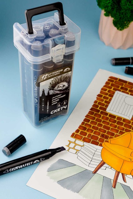 Маркеры д/скетчинга двуст 12цв 1-6,2мм оттенки серого цвета Превью 2