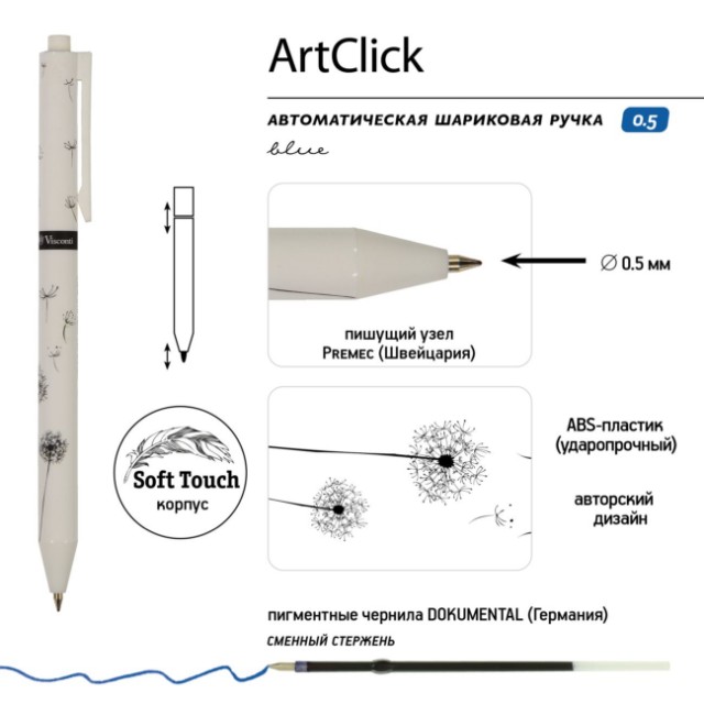 Ручка шариковая синяя BV ArtClick Одуванчики 0.5 принт авт Превью 6