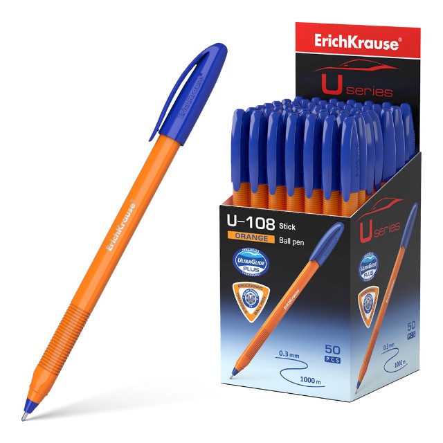 Ручка шариковая синяя EK U-108 Orange Stick 1.0, Ultra Glide Technology оранж
