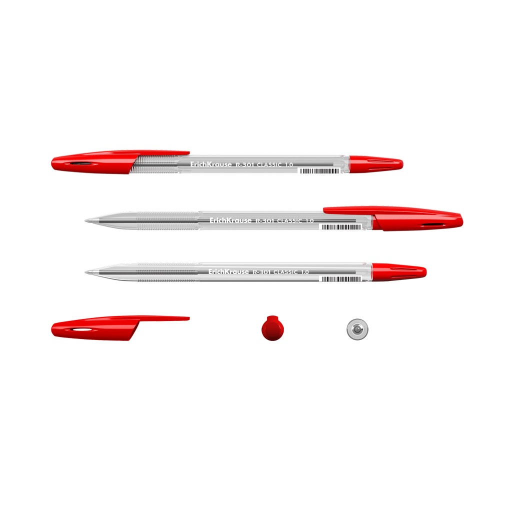 Ручка шариковая красная EK R-301 Classic 1мм корпус прозр Фото 1