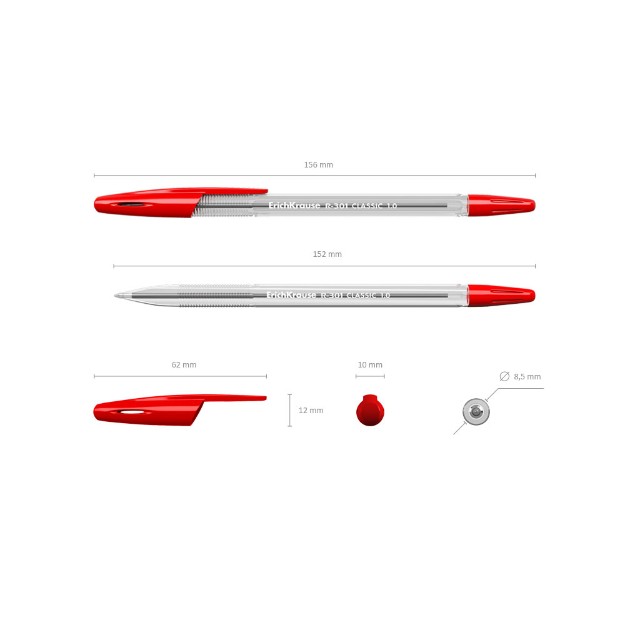 Ручка шариковая красная EK R-301 Classic 1мм корпус прозр Превью 3