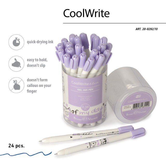Ручка гелевая синяя BV CoolWrite Кот-музыкант 0,38мм принт Превью 3