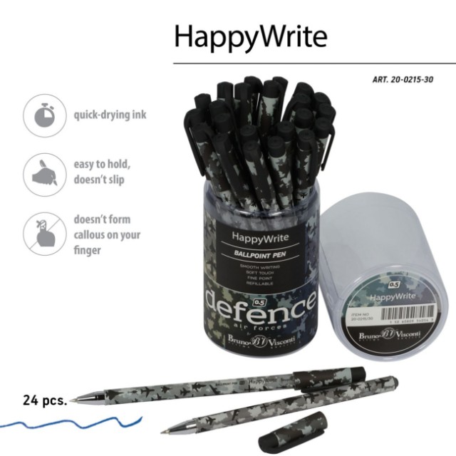 Ручка шариковая синяя BV HappyWrite Военный паттерн. Самолеты 0.5мм принт Превью 3