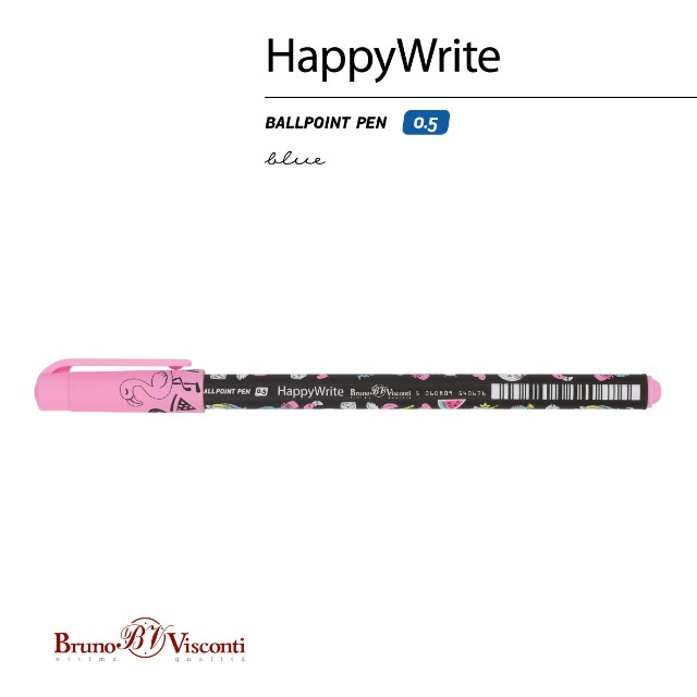 Ручка шариковая синяя BV HappyWrite Единорожки микс 0,5мм Превью 4