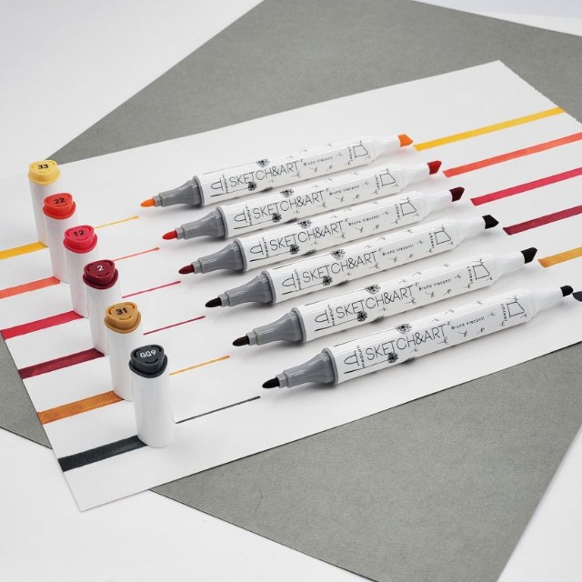 Маркеры д/скетчинга двуст 6цв 1-6мм BV Sketch&Art Осенний пейзаж Превью 3