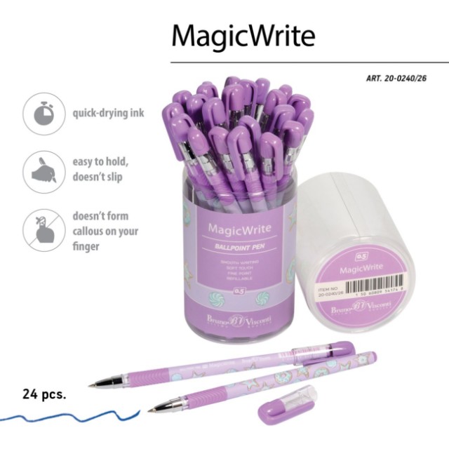 Ручка шариковая синяя BV MagicWrite Сладкое настроение. Звездочки 0,5мм Превью 1