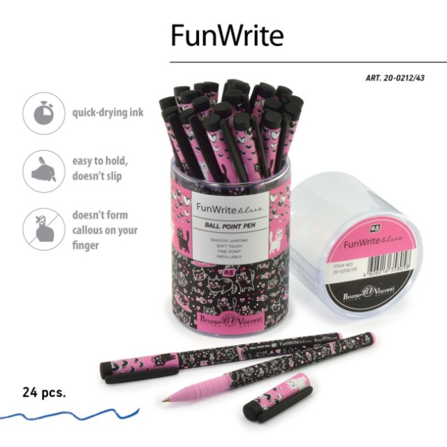 Ручка шариковая синяя BV FunWrite Розовые котята контурные Превью 3