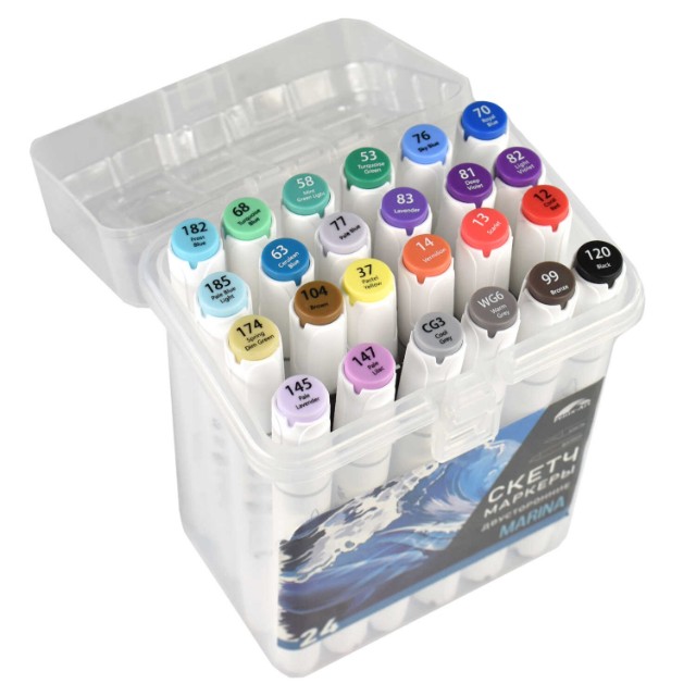 Маркеры д/скетчинга двуст 24цв 1-6,2мм основные цвета (2 неоновых цвета) Море Превью 3