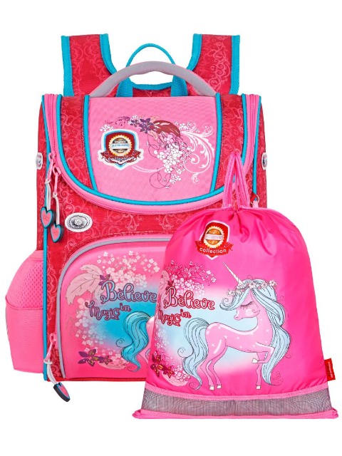 Ранец трансформер Across Единорог розовый + мешок, брелок Превью 1