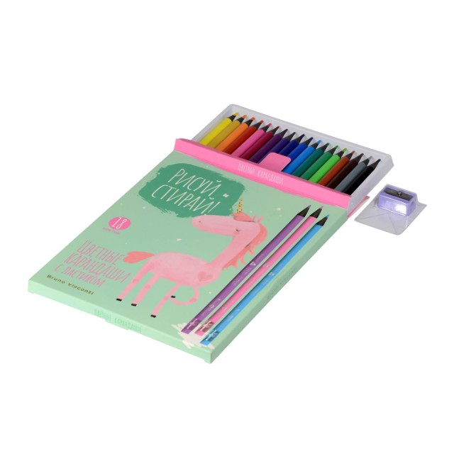 Карандаши цветные 18 цв пластик BV Рисуй и стирай (с ластиком и точилкой) Превью 9