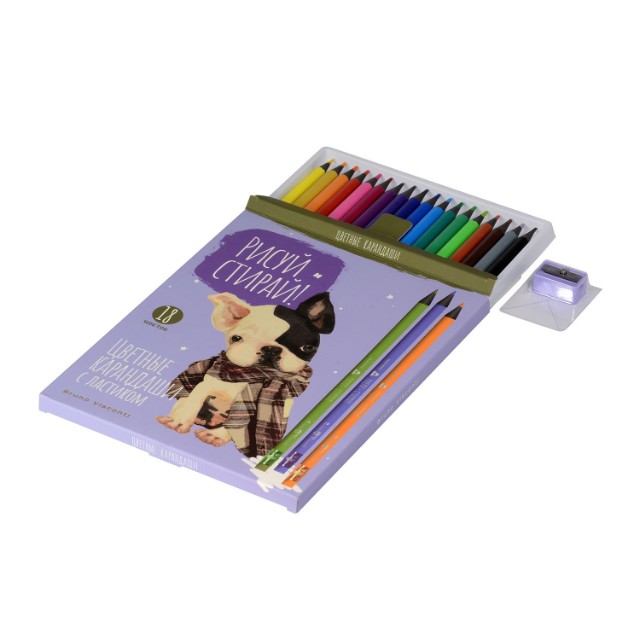 Карандаши цветные 18 цв пластик BV Рисуй и стирай (с ластиком и точилкой) Превью 4