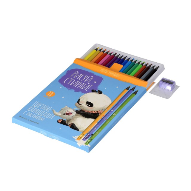 Карандаши цветные 18 цв пластик BV Рисуй и стирай (с ластиком и точилкой) Превью 7