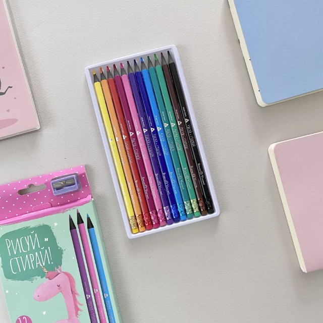 Карандаши цветные 18 цв пластик BV Рисуй и стирай (с ластиком и точилкой) Превью 11