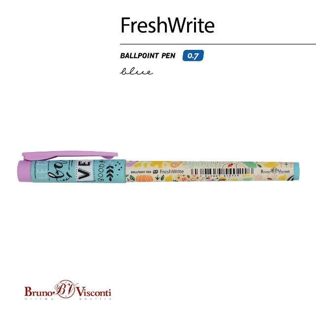 Ручка шариковая синяя BV FreshWrite. Vegan. Фруктовый микс 0,7мм принт Превью 2