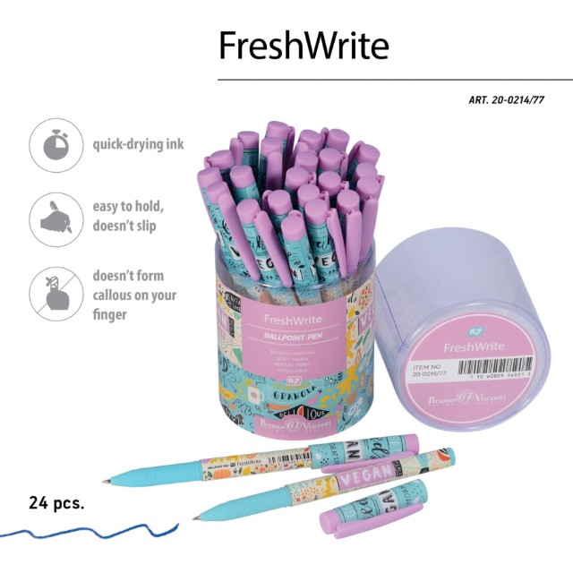 Ручка шариковая синяя BV FreshWrite. Vegan. Фруктовый микс 0,7мм принт Превью 3