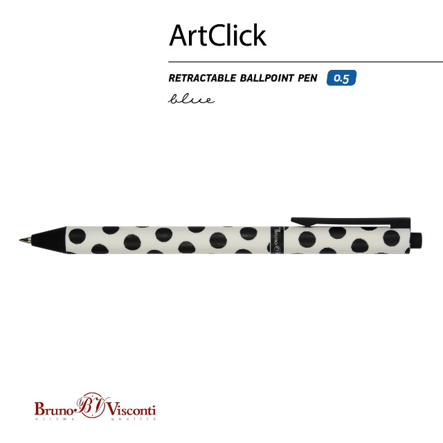 Ручка шариковая синяя BV ArtClick Black Polka Dots 0,5мм принт авт