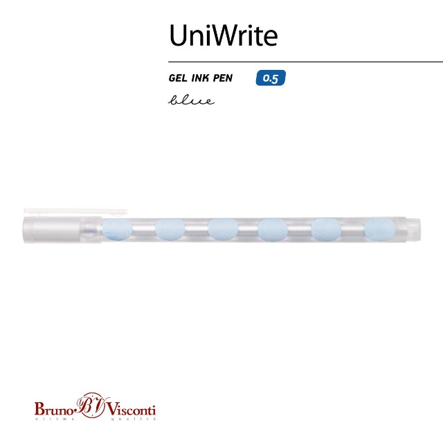Ручка гелевая синяя BV UniWrite. Light blue polka dots 0,5мм Превью 4