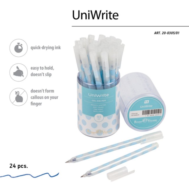 Ручка гелевая синяя BV UniWrite. Light blue polka dots 0,5мм Превью 6