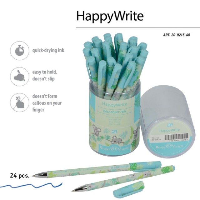 Ручка шариковая синяя BV HappyWrite Sweet animals. Коалы-очаровашки 0,5мм принт Превью 3