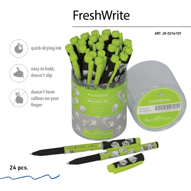 Ручка шариковая синяя BV FreshWrite Игры. Кубики 0,7мм принт Превью 3