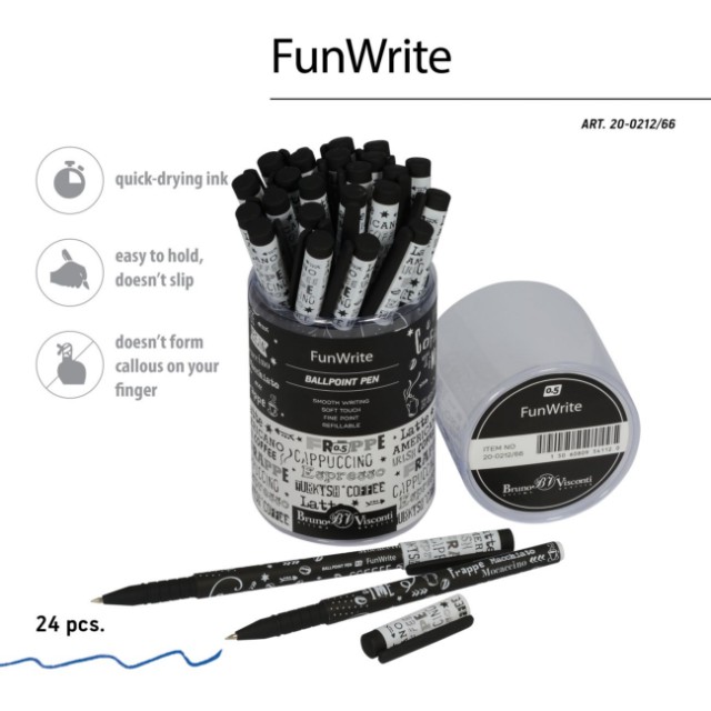Ручка шариковая синяя BV FunWrite Coffee Time. Эспрессо 0,5мм принт