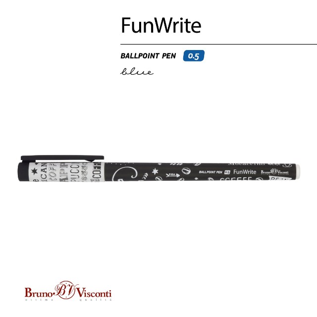Ручка шариковая синяя BV FunWrite Coffee Time. Эспрессо 0,5мм принт Превью 4