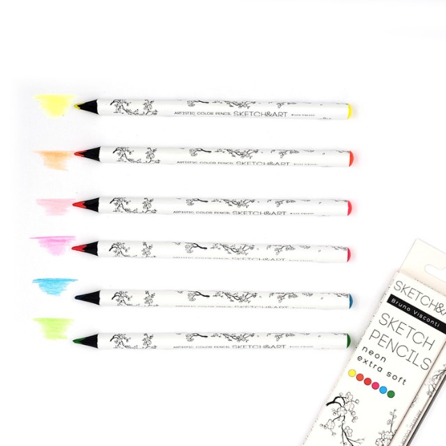 Карандаши цветные 6 цв скетч BV Sketch&Art утолщенные, 4мм, неоновые Превью 4