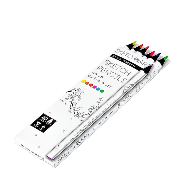 Карандаши цветные 6 цв скетч BV Sketch&Art утолщенные, 4мм, неоновые Превью 3