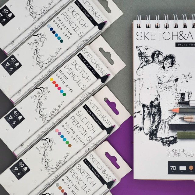 Карандаши цветные 6 цв скетч BV Sketch&Art утолщенные, 4мм, неоновые Превью 2