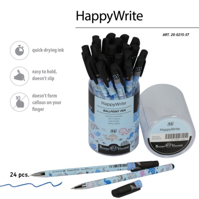 Ручка шариковая синяя BV HappyWrite Друзья. Киты 0,5мм принт Превью 2