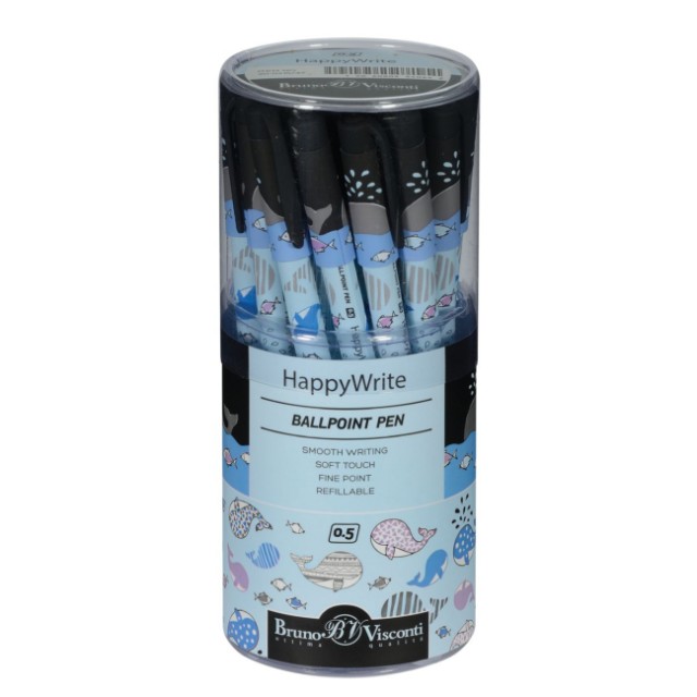 Ручка шариковая синяя BV HappyWrite Друзья. Киты 0,5мм принт Превью 1