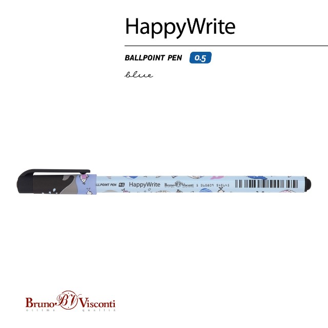 Ручка шариковая синяя BV HappyWrite Друзья. Киты 0,5мм принт Превью 3