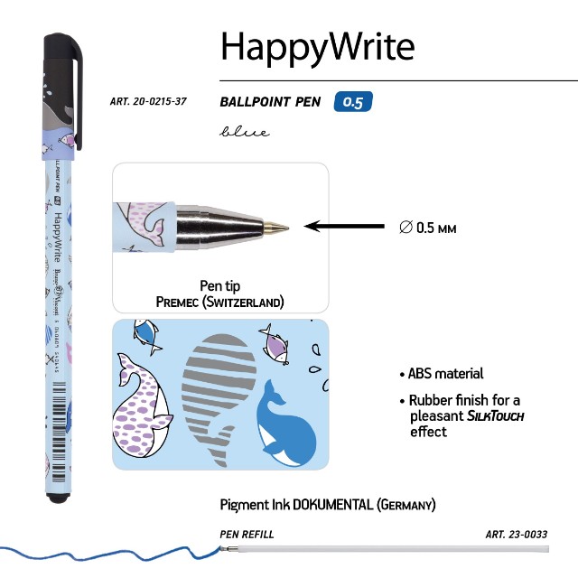 Ручка шариковая синяя BV HappyWrite Друзья. Киты 0,5мм принт Превью 4