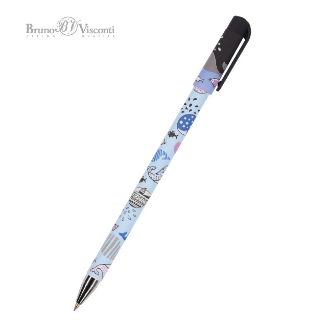 Ручка шариковая синяя BV HappyWrite Друзья. Киты 0,5мм принт