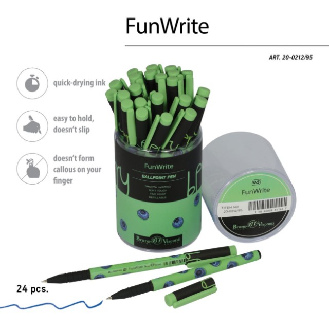 Ручка шариковая синяя BV FunWrite. Ягоды. Графика. Голубика 0,5мм Превью 1