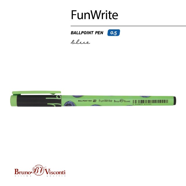 Ручка шариковая синяя BV FunWrite. Ягоды. Графика. Голубика 0,5мм Превью 5