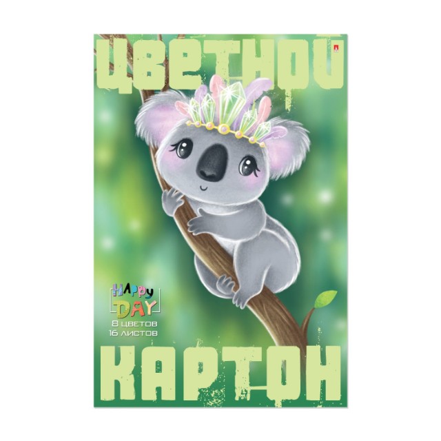 Картон цветной А4 16л 8цв мелов Мультики ассорти Превью 1